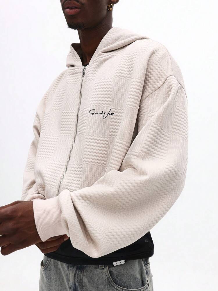 Felpa con cappuccio testurizzata con cerniera intera e tasca centrale