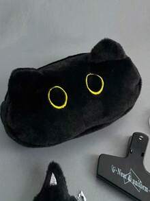 1 buc. Penar drăguț cu pisică neagră - capacitate mare, cutie de depozitare a papetăriei moale și durabilă cu ochi galbeni drăguți, perfect pentru întoarcerea la școală, geantă de creioane