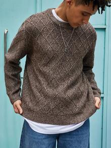 Manfinity Roghcode Men's Textured Crew Neck Long Sleeve Casual Sweater, Autumn/Winter - Maroon - View 4