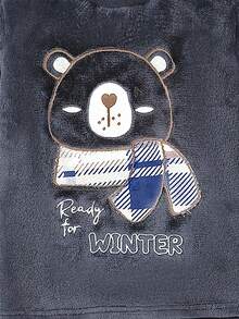 Toddler Boys' Brown Cartoon Bear Pattern Fleece Long Sleeve Top And Pants Homewear Set, Comfortable Quality Fabric, Casual And Fashionable, Suitable For Family Gatherings, Autumn/Winter - Light Grey - View 4