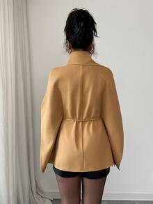 Elenzga 女士时尚卡其色斗篷披肩围巾腰带装饰夹克 - 卡其色 - 查看 2