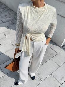 Chiquease Women's Elegant Commuter Front Knot Long Sleeve Shirt, Autumn Fall Cloth For Women - Apricot - View 6