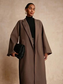 Vesra Abrigo largo de lana suelto, de unicolor, con cuello de solapa y manga larga, versátil y de moda para mujer