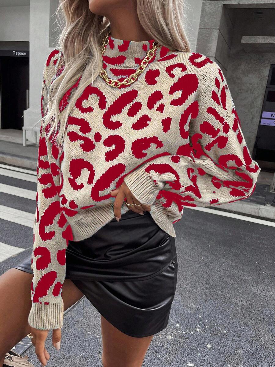Elyressa Tropiluxe Women Leopard Print Crew Neck Casual Long Sleeve Pullover Sweater - Multicolor - View 1
