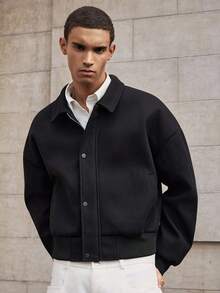 SWAVVY Men's Casual Loose Fit Zipper Front Jacket, Black, Autumn/Winter - Black - View 1