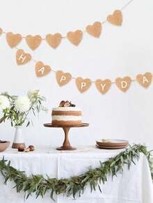 13 piezas de 3.5m de banderines de arpillera con forma de corazón reutilizables, guirnalda de arpillera estilo rústico para boda DIY, bandera de lino personalizable adecuada para cumpleaños, boda, fiesta, graduación, patio, hogar, eventos grandes, centro comercial, y ceremonia de graduación - Banner en forma de corazón - Ver 3