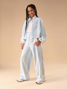 SUMWON Ensemble de survêtement décontracté pour adolescentes, comprenant un sweat-shirt à capuche zippé bleu clair et un pantalon de jogging assorti - Bleu ciel - Voir 1