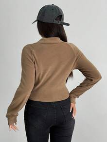 Aidyla Blusa feminina com zíper e listras coloridas contrastantes, gola de metal, outono/inverno