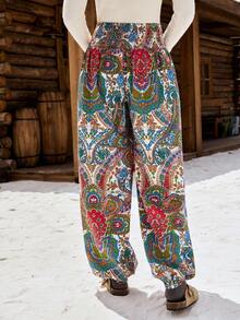 LanaWest Vintage All-Over Print Drawstring Casual Pants - Multicolor - View 2