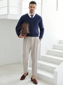 Manfinity CityGents Pulover casual bărbătesc cu mânecă lungă și guler în V, culoare solidă, toamnă/iarnă - Multicolor - Vizualizare 6