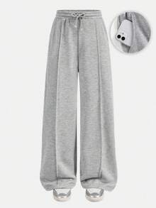 SHEIN Girlism Teen Girls Gray Drawstring Casual Pocket Sweatpants Fall Winter