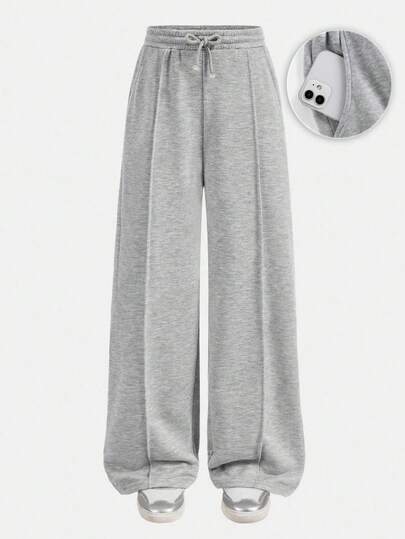 SHEIN Girlism Teen Girls Gray Drawstring Casual Pocket Sweatpants Fall Winter