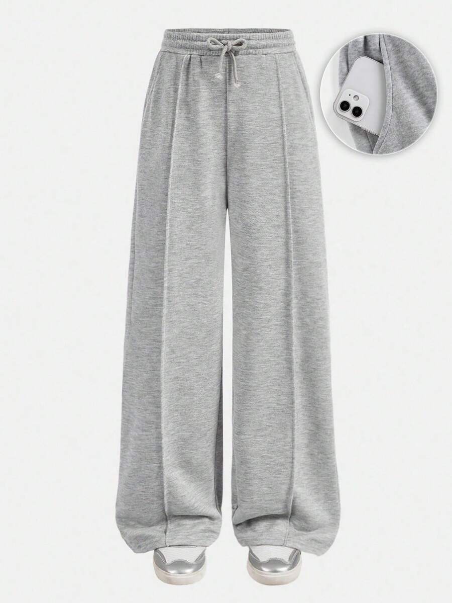 SHEIN Girlism Teen Girls Gray Drawstring Casual Pocket Sweatpants Fall Winter