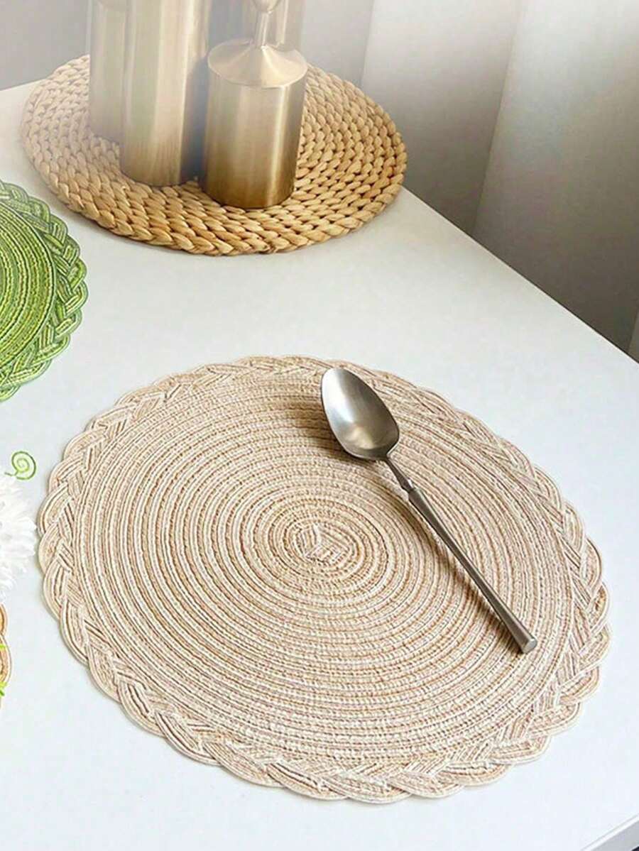 1/5 piezas Mantel individual trenzado de cáñamo, posavasos redondo hecho a mano, alfombrilla aislante del calor