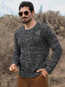 Manfinity Homme Jersey de cuello redondo de manga larga casual para hombre, otoño e invierno - Multicolor - Ver 4