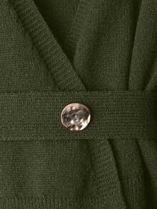 GlowEve Women's Autumn/Winter Minimalist Elegant Criss-Cross Wrap Asymmetric Hem Cardigan - Olive Green - View 4