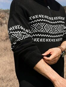 Manfinity Nomadique 男士休闲几何图案毛衣，秋冬