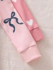 2件套女婴碎花长袖连体衣和打底裤贴身家居服套装，女婴睡衣拉链休闲连体衣 - 粉色 - 查看 3