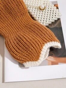 Genkimix Kids 女童粗针织短款长袖毛衣，秋冬款，V 领荷叶边下摆，喇叭袖细节，时尚套头衫