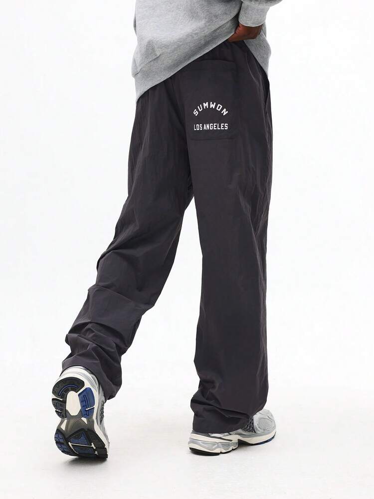 Wide Leg Nylon Track Pants With Logo Print