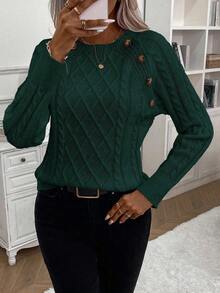 EMERY ROSE Suéter casual de mujer con diseño de botones y cuello redondo, manga raglán, para otoño/invierno