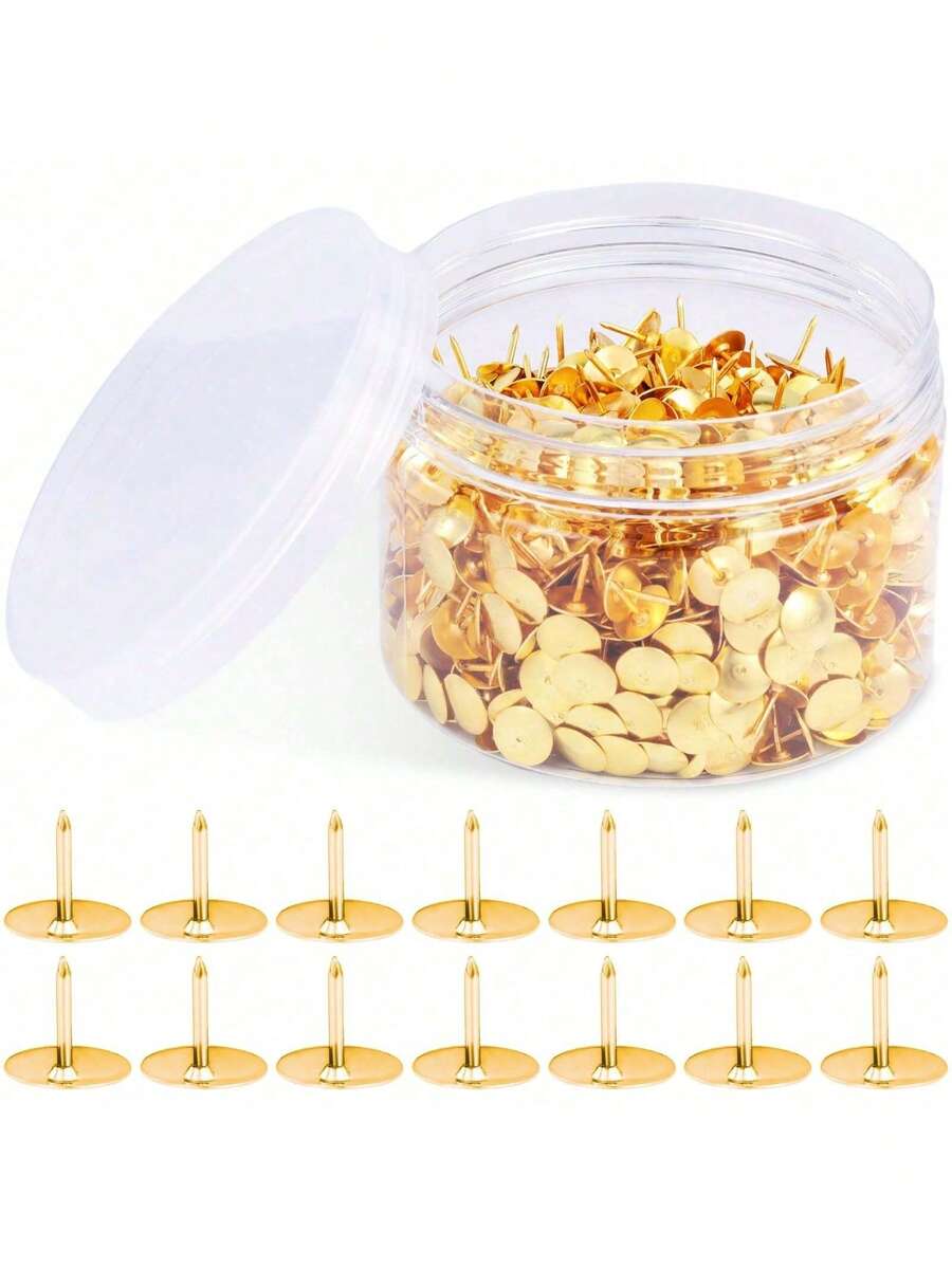 300pcs Push Pins Round Head Thumb Tacks Cork Board, Decorative Flat Push Pins For Wall Head Pin Wood Map Tacks Pin, Metal Pushpins For Office School With Storage Box Back To School,Back To School,School Supplies - 300pcs - View 1