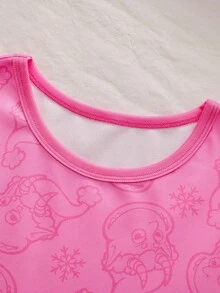2pcs/Set Girls' Snug Fit Pants And Long Sleeve Pajama Set Snug Fit Pink Girl Clothes - Pink - View 4