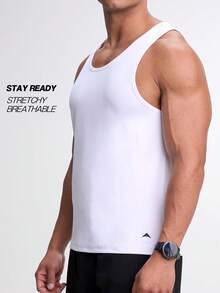 Camiseta de tirantes casual de unicolor para hombres, versátil para el verano - Blanco - Ver 4