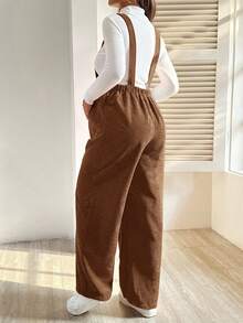 SHEIN Maternity Casual Solid Color Bib Jumpsuit, Autumn/Winter Bib Overalls Women Maternity Jumpsuit Brown Overalls For Women Plus Size Maternity Overalls Maternity Overalls - Mocha Brown - View 2