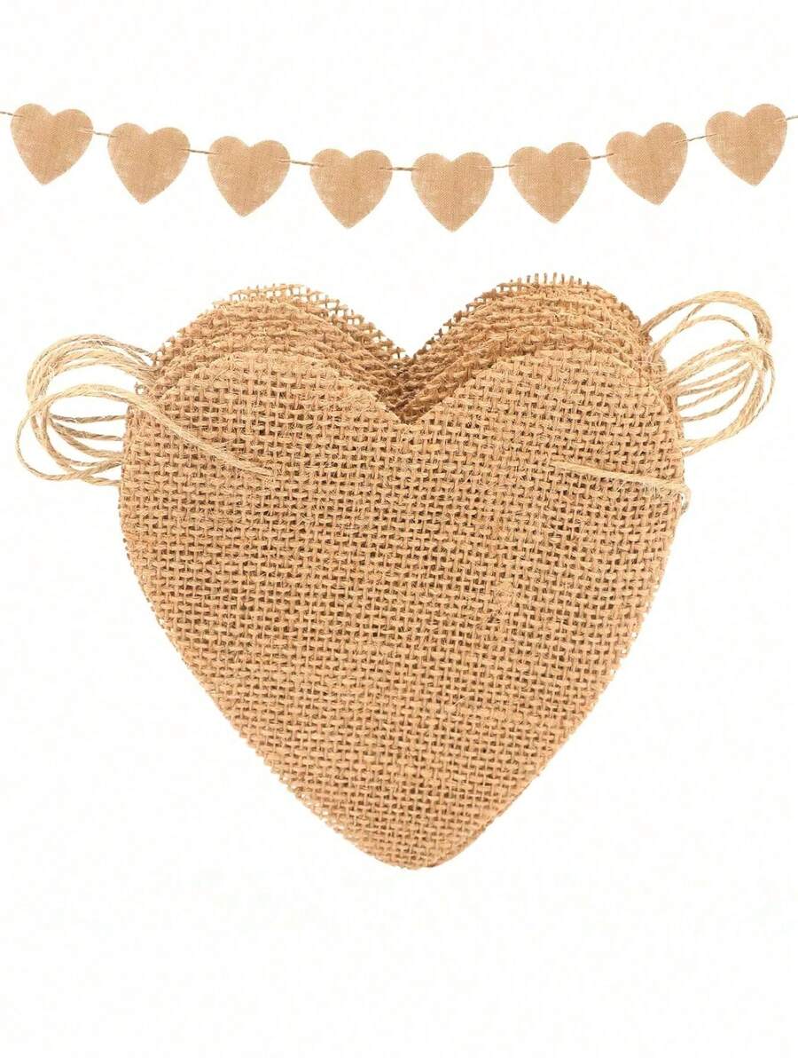 13 piezas de 3.5m de banderines de arpillera con forma de corazón reutilizables, guirnalda de arpillera estilo rústico para boda DIY, bandera de lino personalizable adecuada para cumpleaños, boda, fiesta, graduación, patio, hogar, eventos grandes, centro comercial, y ceremonia de graduación - Banner en forma de corazón - Ver 1