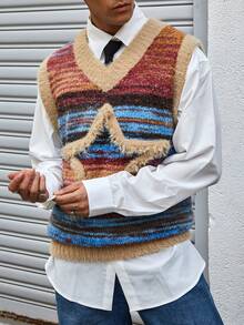 Manfinity CasualKnits Men's Colorful Pentagram Sleeveless Knit Sweater Vest, For Fall Winter - Multicolor - View 5