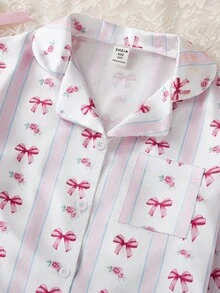 2pcs/Set Girls Cute Printed Long Sleeve Top And Pants Casual Comfortable Pajama Set Girls Two Piece Pajama Set Pajama Set For Girls Cherry Pajama Set Cherry Kids Outfit Cherry Two Piece Set For Girl - Pink - View 5