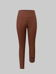 2 Colors Combination Girls' Long Leggings - Coffee Brown - View 3