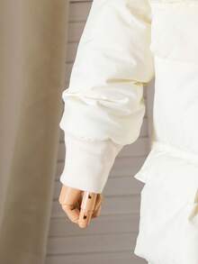 少女加厚连帽棉衣，仿毛领，口袋，拉链开合，秋冬 - 杏色 - 查看 5