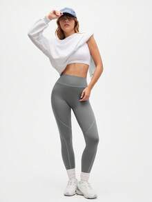 SHEIN Sports 全新百搭女士高端时尚跑步健身瑜伽运动紧身裤 - 黑色 - 查看 8