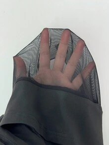 Elenzga 女式金属装饰立领长袖修身腰优雅精致 T 恤 - 黑色 - 查看 7