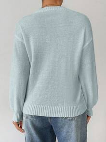 EMERY ROSE Loose Round-Neck Lantern Sleeveharmony Drop Shoulderknitted Sweater - Baby Blue - View 3