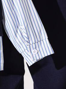 Elladie kids 3件套女童休闲条纹衬衫+爱心印花背心+裤子套装，秋冬季女童校服套装，适合年轻女孩，海军蓝学院风童装 - 藏蓝色 - 查看 8