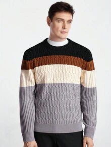 Manfinity CityGents Maglione a maniche lunghe da uomo in maglia jacquard con colori a contrasto, abbigliamento in cashmere da uomo, maglieria da uomo, pullover in maglia per uomo, adatto per autunno/inverno