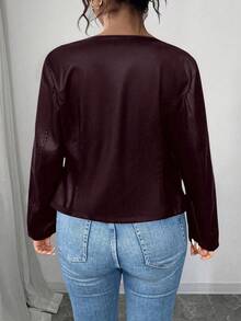 SHEIN PETITE CURVE Áo khoác da PU cổ điển đa năng cỡ lớn dành cho nữ, dòng Petite - Màu đỏ tím - Xem 2