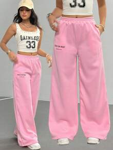 Teens/Girls' Casual Street Fashion All-Match Versatile Floral & Letter Graphic Sweatpants Fall Winter - Pink - View 6