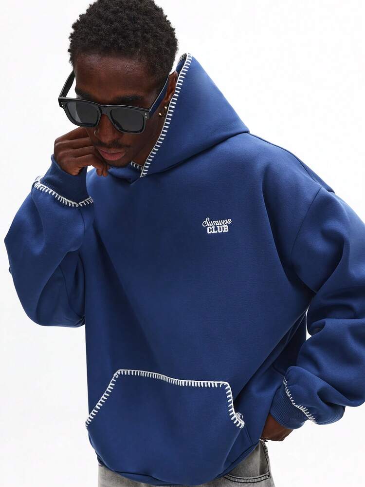 SUMWON Men Pullover Hoodie With Contrast Stitching Detailing And