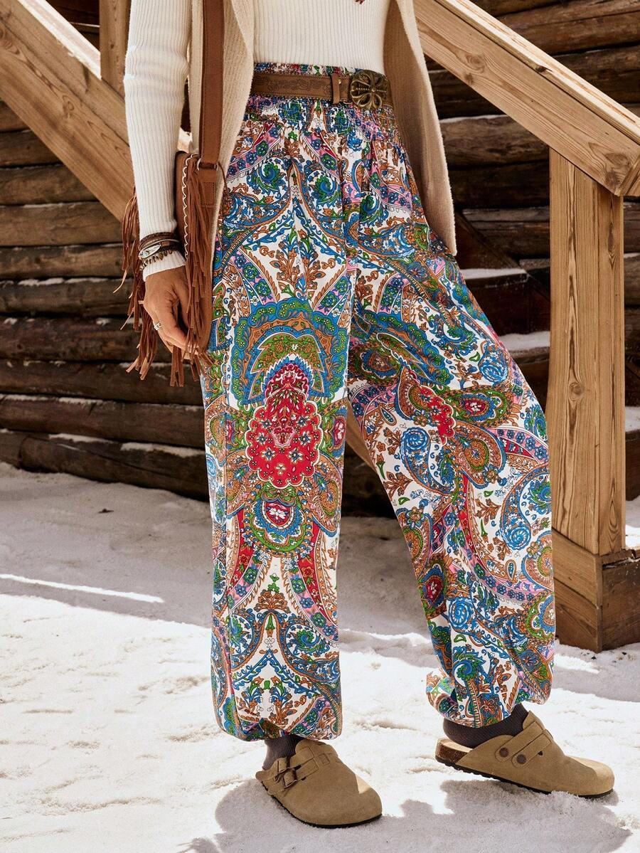 LanaWest Vintage All-Over Print Drawstring Casual Pants - Multicolor - View 1