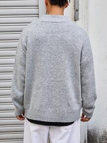 Manfinity CasualKnits Men's Solid Color Half-Zip Dropped Shoulder Long Sleeve Casual Knit Pullover Sweater, For Fall Winter - Grey - View 6