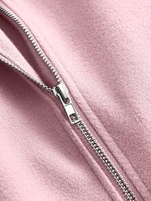 SHEIN Clasi Plus Size Belted Zipper Long Sleeve Overcoat, Fashionable For Autumn/Winter - Pink - View 8