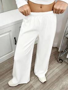 Sparklyn 少女休闲低腰宽松羊毛运动裤，秋冬 - 白色 - 查看 5