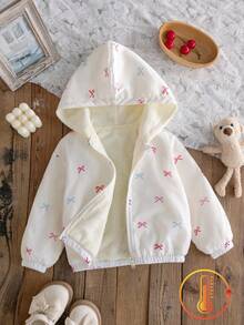 Elladie kids 1pc Young Girl Apricot Thermal-Lined Butterfly Print Hooded Casual Jacket, Suitable For Preschool Daily Wear, Long Sleeve Design, Sweet Academic Style, Can Be Worn As Outerwear Or Shirt, Suitable For Autumn/Winter