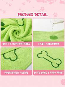 1/2pcs Pet Dog Grooming Towel 19.6*39.3 Inch Microfiber, Pet Bath Towel Dog Absorbent Towel Quick Drying Puppy Bath Products For Small, Medium And Large Dogs (Bright Colors, PAWS, Bones) - Multicolor - View 5