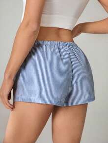 SHEIN Tall 2 chiếc quần short sọc vải lanh mới dành cho nữ - Nhiều màu - Xem 3