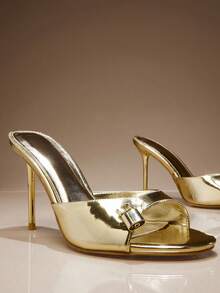 SHUZIA Women's Fashion Daily Versatile Slip-On Heeled Sandals With Lock Decor Valentine's Day - Gold - View 8